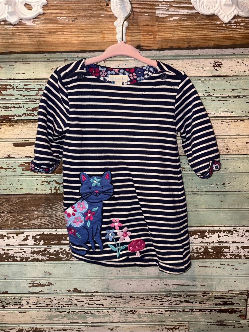JoJo Maman Bebe Navy Floral Top with Pink, Light Blue & White Flowers